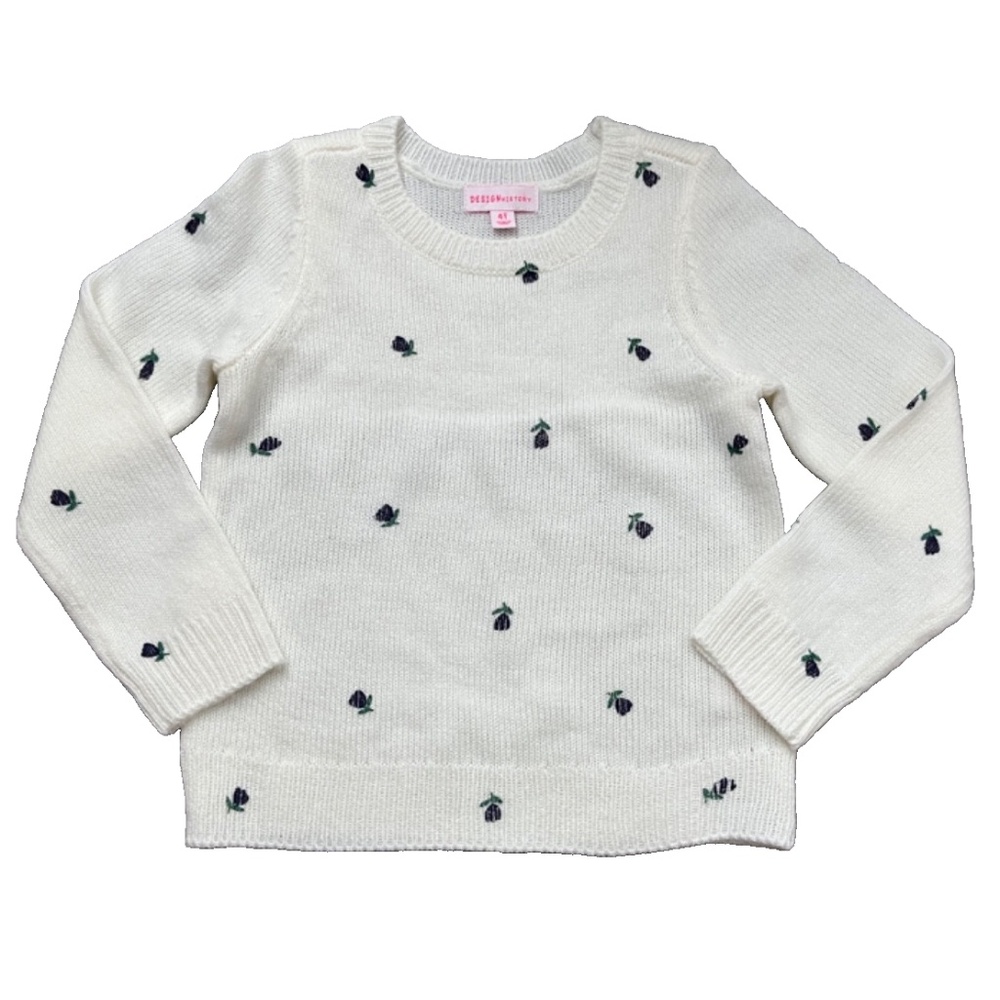 Toddler Girls Design History Sweaters, Ivory W/Blue Tulip Florals Size 4